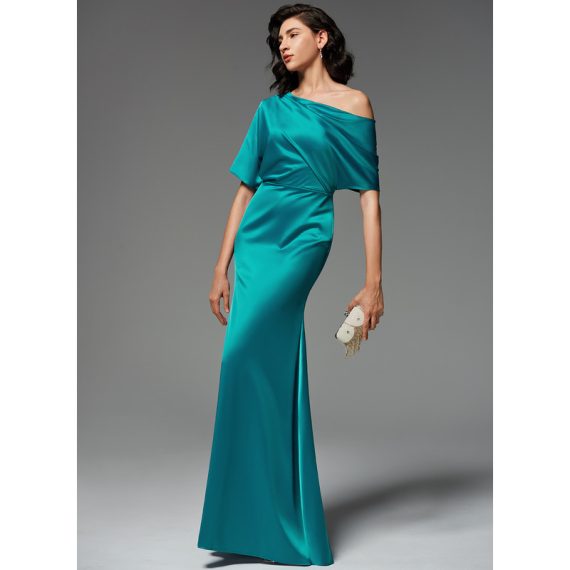 Sheath/Column Asymmetrical Floor-Length Satin Evening Dress
