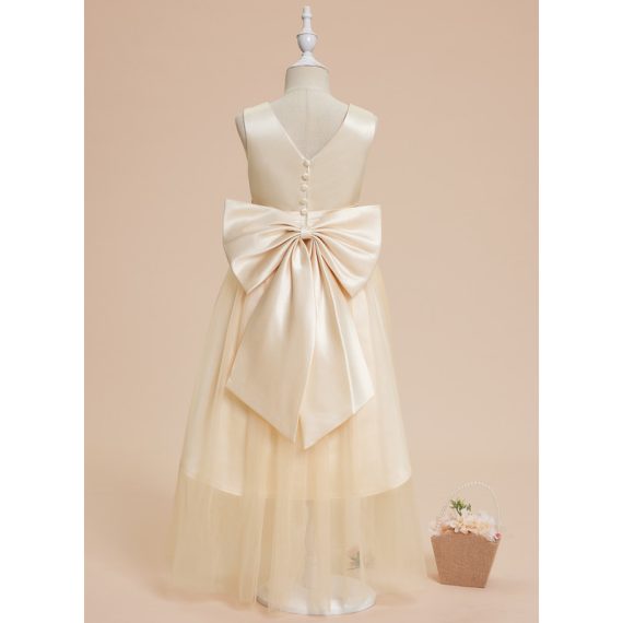 A-line Scoop Floor-Length Satin/Tulle Flower Girl Dress