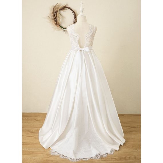 Ball-Gown/Princess Scoop Sweep Train Lace/Satin/Tulle Flower Girl Dress