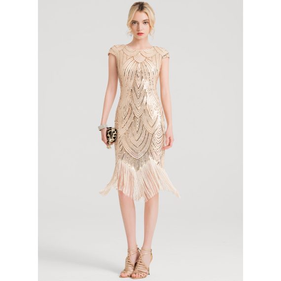Sheath/Column Scoop Knee-Length Sequined Cocktail Dress