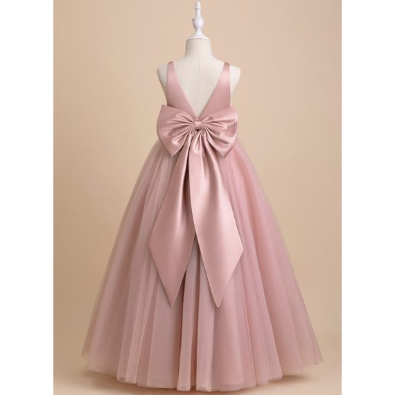 Ball-Gown/Princess V-Neck Floor-Length Satin/Tulle Flower Girl Dress