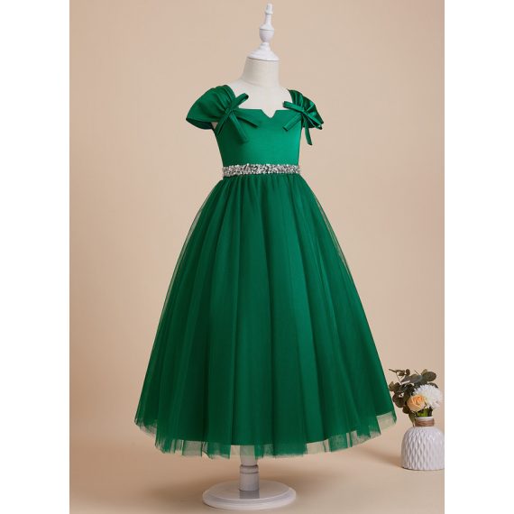 Ball-Gown/Princess V-Neck Ankle-Length Satin/Tulle Flower Girl Dress