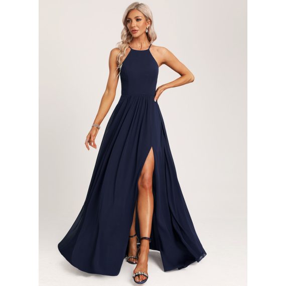 A-Line Scoop Floor-Length Chiffon Bridesmaid Dress