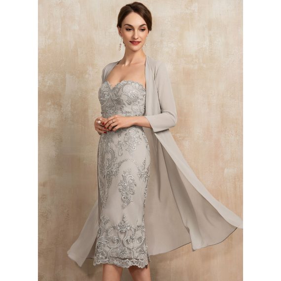 Sheath/Column Sweetheart Knee-Length Lace Cocktail Dress