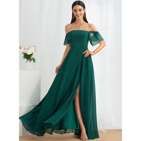 A-Line Off-the-Shoulder Floor-Length Chiffon Bridesmaid Dress