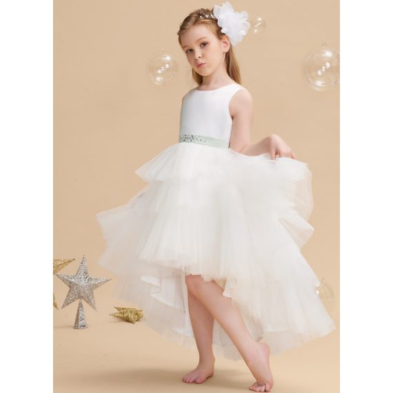 Ball-Gown/Princess Scoop Asymmetrical Tulle Flower Girl Dress