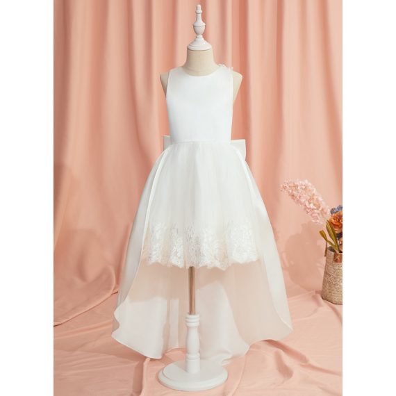 Ball-Gown/Princess Scoop Asymmetrical Lace/Satin/Tulle Flower Girl Dress