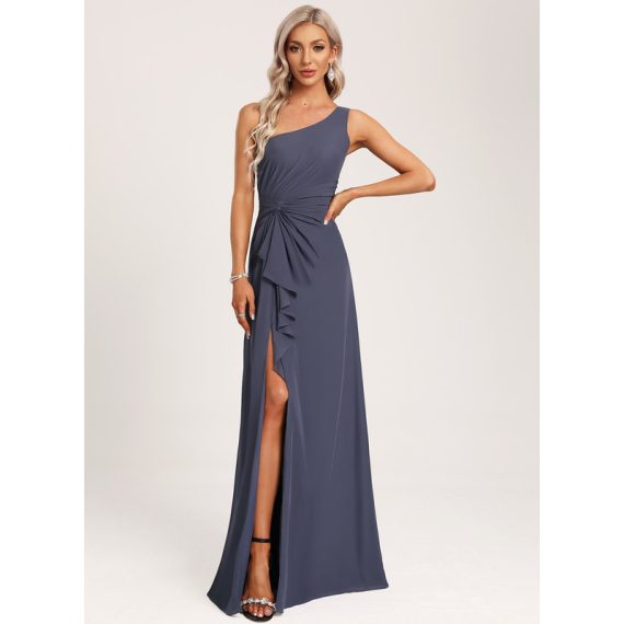 A-Line One-Shoulder Floor-Length Chiffon Bridesmaid Dress With Ruffle