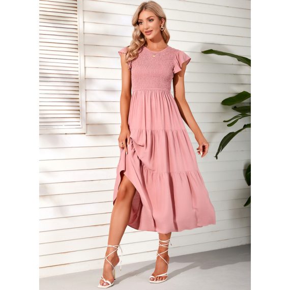Round Neck Casual A-line Cotton Midi Dresses