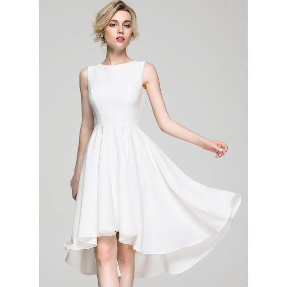 A-Line Scoop Asymmetrical Stretch Crepe Cocktail Dress