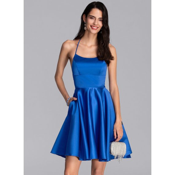A-Line Square Short/Mini Satin Homecoming Dress