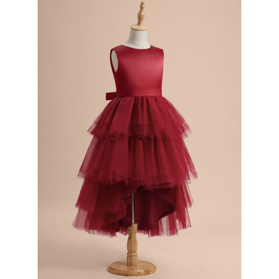 Ball-Gown/Princess Scoop Asymmetrical Satin/Tulle Flower Girl Dress