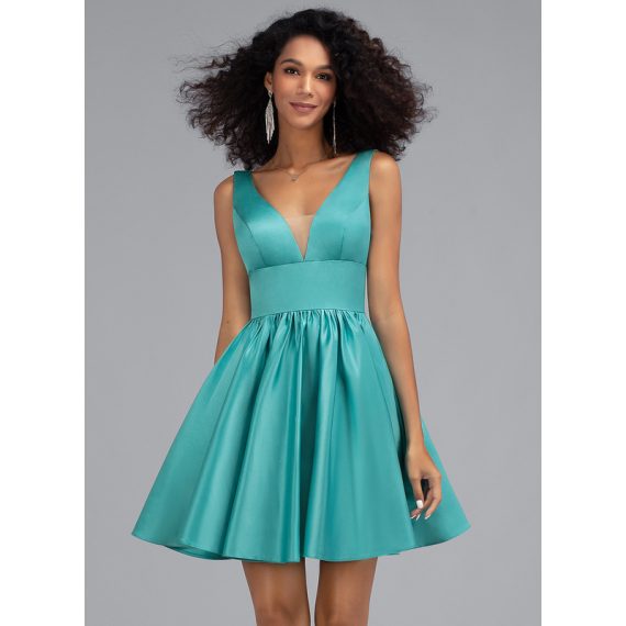 A-Line V-neck Short/Mini Satin Homecoming Dress