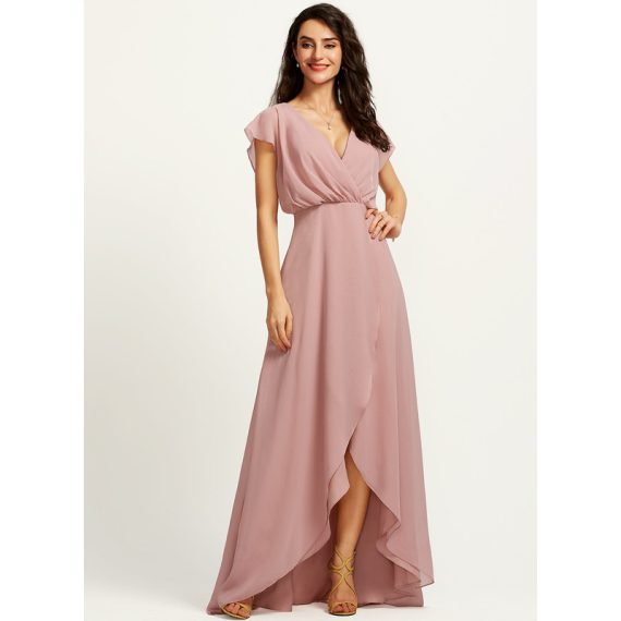 A-Line V-neck Asymmetrical Chiffon Bridesmaid Dress With Split Front
