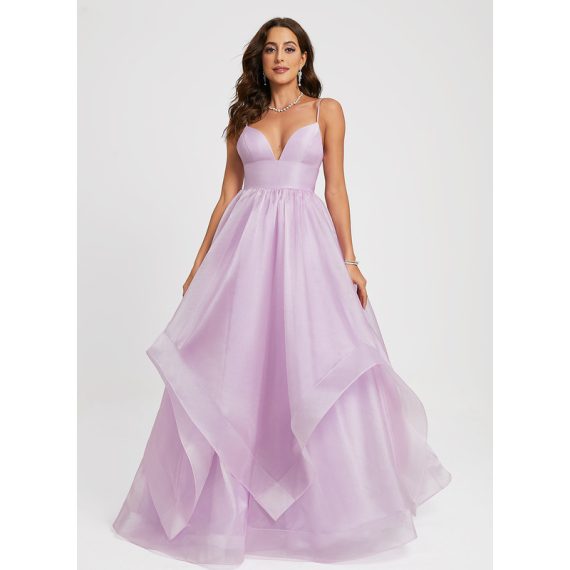 Ball-Gown/Princess V-Neck Sweep Train Organza Prom Dresses