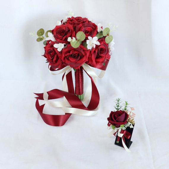 Round Silk Flower Wedding Bouquet sets (set of 2) - Wrist Corsage/Bridesmaid Bouquets