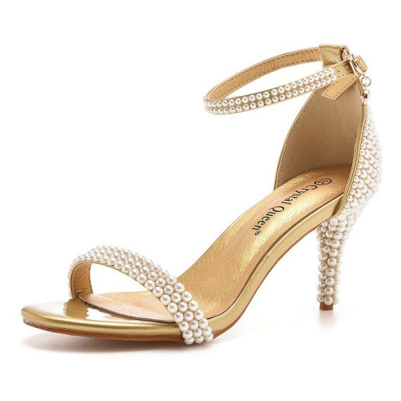 Women's Leatherette Stiletto Heel High Heel Sandals With ankle strap Pearl & Imitation Pearl