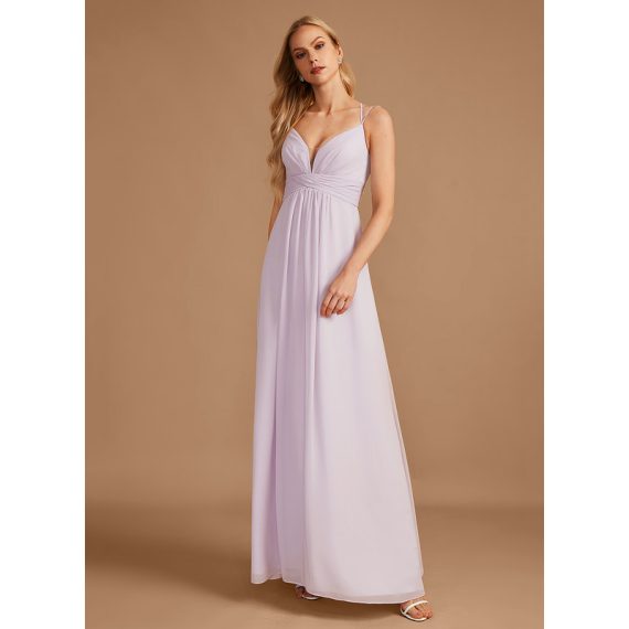 A-Line V-neck Floor-Length Chiffon Bridesmaid Dress With Ruffle