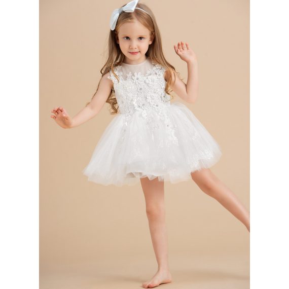 Ball-Gown/Princess Scoop Knee-Length Tulle Flower Girl Dress