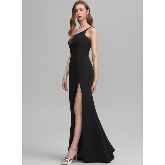 Sheath/Column One-Shoulder Floor-Length Stretch Crepe Prom Dresses