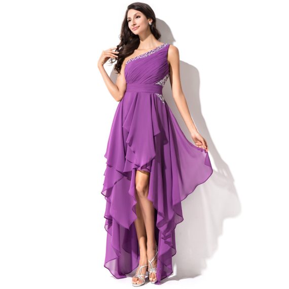 A-line One Shoulder Asymmetrical Chiffon Homecoming Dress With Beading Ruffle Sequins