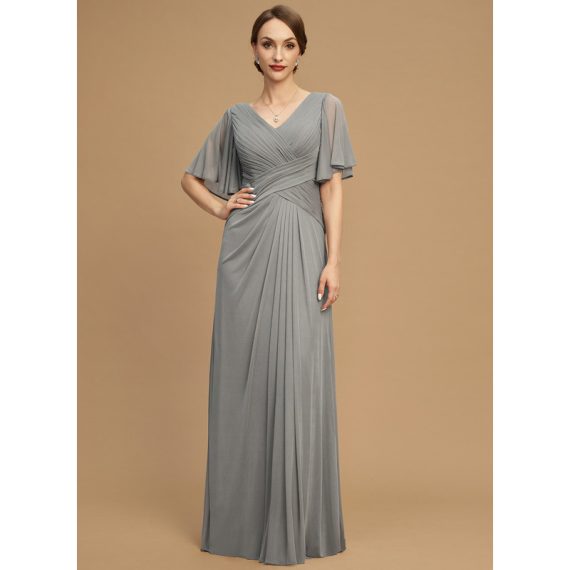 A-line V-Neck Floor-Length Chiffon Mother of the Bride Dress With Pleated