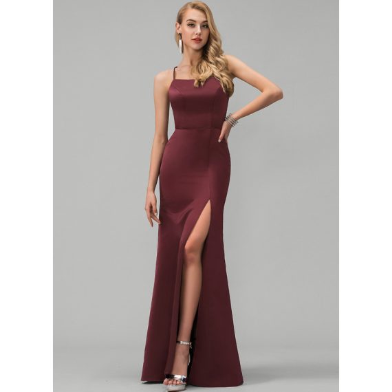 Sheath/Column Square Floor-Length Satin Prom Dresses
