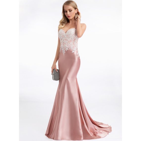 Trumpet/Mermaid Sweetheart Sweep Train Satin Lace Evening Dress