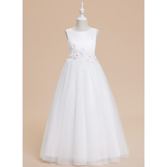 A-line Scoop Floor-Length Satin/Tulle Flower Girl Dress