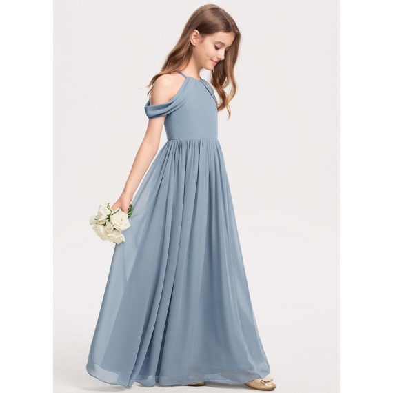 A-Line Halter Floor-Length Chiffon Junior Bridesmaid Dress