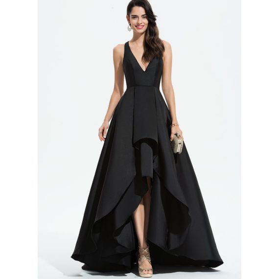 A-line V-Neck Asymmetrical Satin Evening Dress