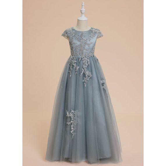 A-line Scoop Floor-Length Lace/Tulle Flower Girl Dress