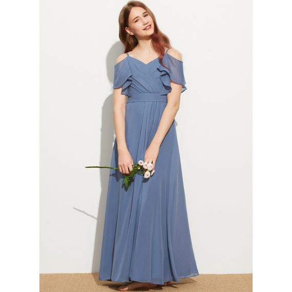 A-Line Cold Shoulder Floor-Length Chiffon Junior Bridesmaid Dress
