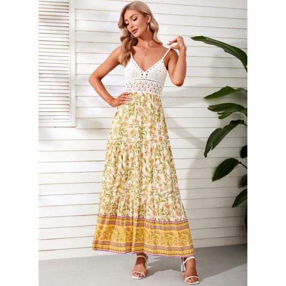 V-Neck Sleeveless Vacation A-line Polyester Midi Dresses