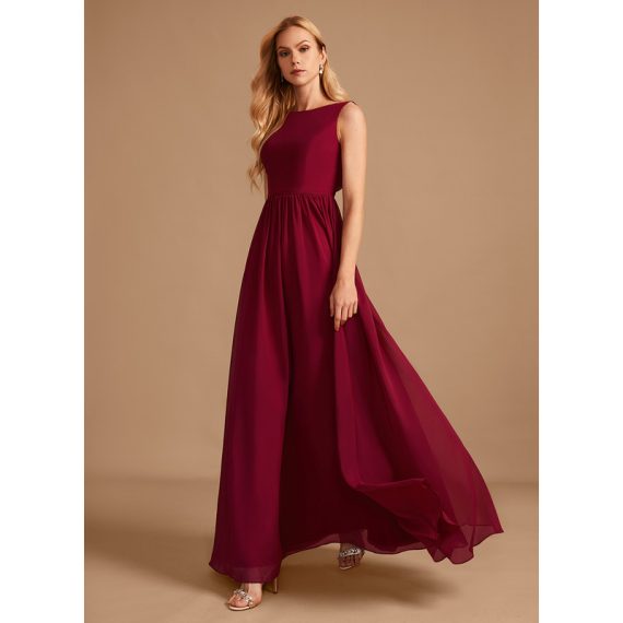 A-Line High Neck Floor-Length Chiffon Bridesmaid Dress With Bow(s)