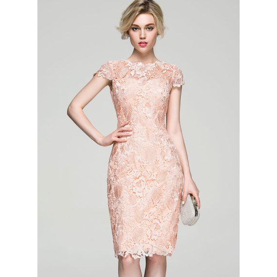 Bodycon Scoop Neck Knee-Length Lace Cocktail Dress