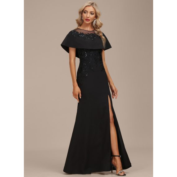 Sheath/Column Scoop Illusion Floor-Length Lace Stretch Crepe Evening Dress With Sequins