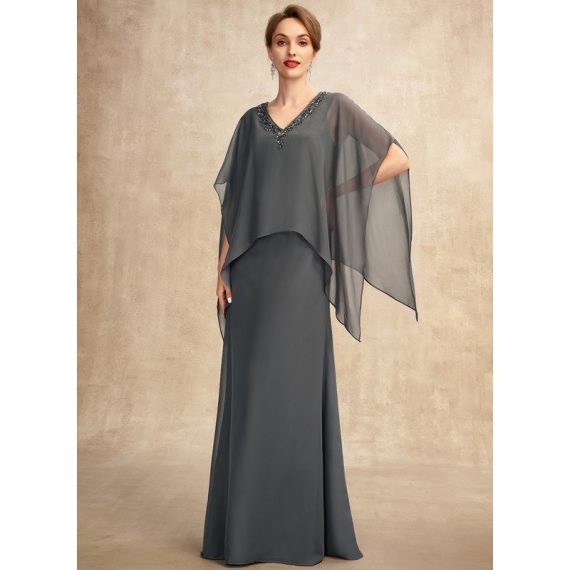 A-line V-Neck Floor-length Chiffon Mother of the Bride Dress With Beading Sequins