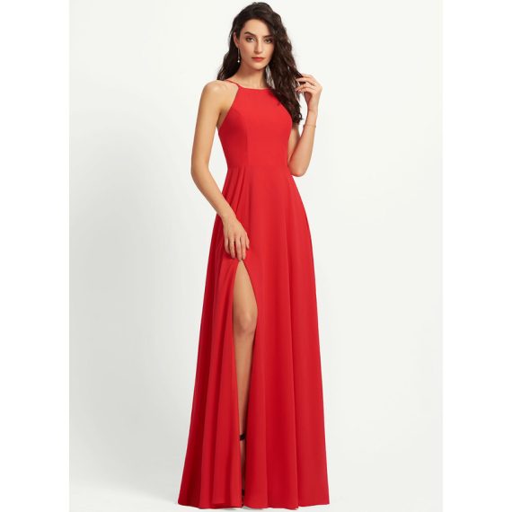 A-Line Scoop Neck Floor-Length Chiffon Bridesmaid Dress