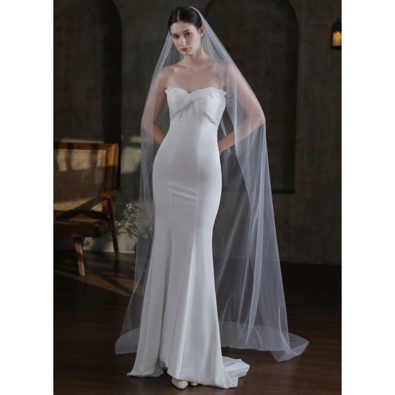 One-tier Cut Edge Cathedral Bridal Veils With Faux Pearl