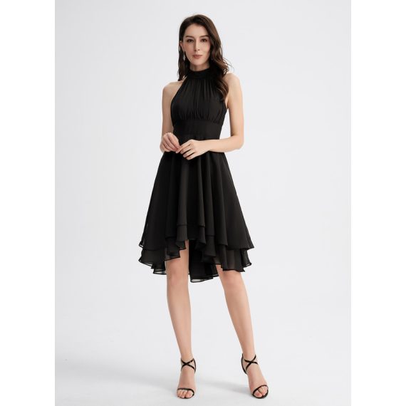 A-Line Scoop Asymmetrical Chiffon Cocktail Dress With Pleated