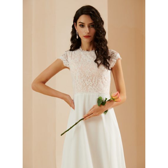 A-Line Scoop Floor-Length Chiffon Lace Wedding Dress