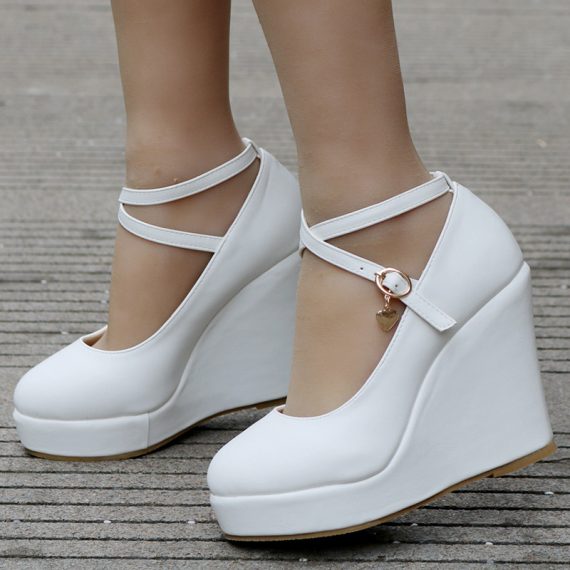 Women's Leatherette Wedge Heel Closed Toe With ankle strap