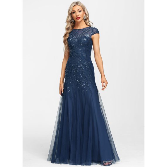 Trumpet/Mermaid Scoop Floor-Length Tulle Lace Evening Dress With Sequins