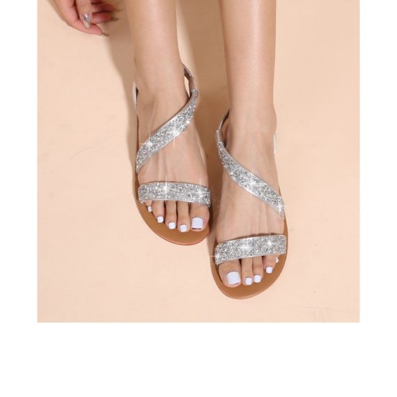 Women's Glitter Flat Heel open Toe With Rhinestone