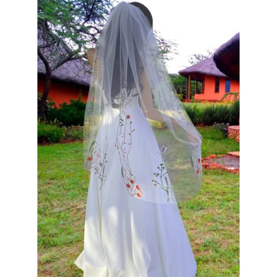 One-tier Cut Edge Fingertip Bridal Veils With Embroidery