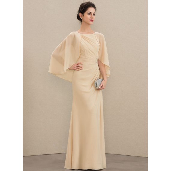 A-line Scoop Floor-length Chiffon Mother of the Bride Dress With Beading Ruffle Sequins
