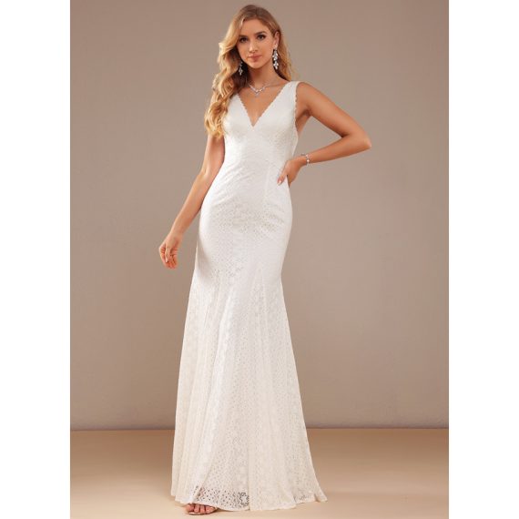 Trumpet/Mermaid V-neck Floor-Length Lace Wedding Dress