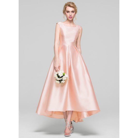 A-Line Scoop Asymmetrical Satin Cocktail Dress
