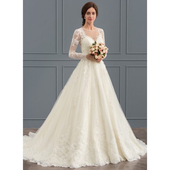 Ball-Gown/Princess Illusion Court Train Tulle Lace Wedding Dress